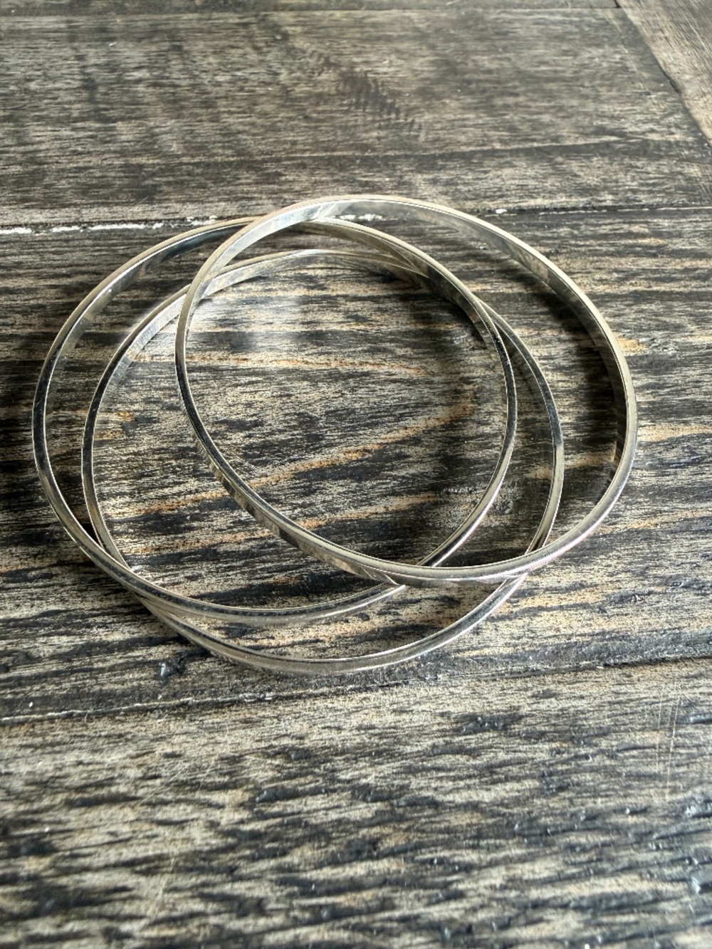 NEW 3 Bangle Bracelet Set Flat Sterling Silver Plated